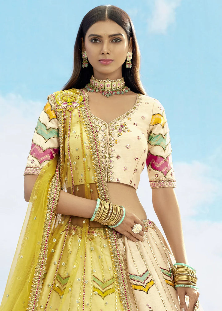 Patch & Cut Work Silk Embroidered Semi Stitched Lehenga Choli & Dupatta - qivii