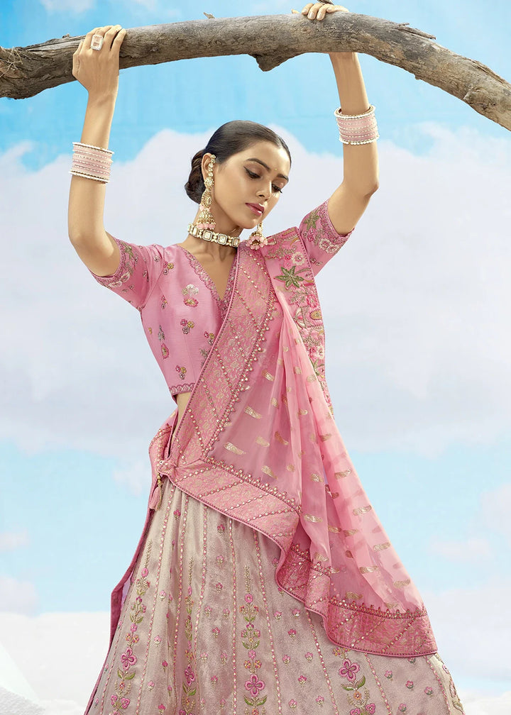 Patch & Cut Work Silk Embroidered Semi Stitched Lehenga Choli & Dupatta - qivii