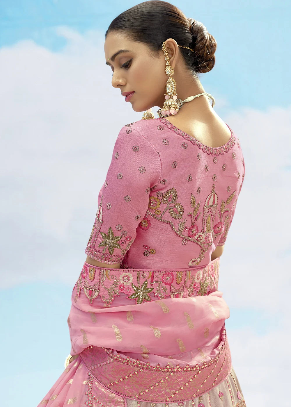 Patch & Cut Work Silk Embroidered Semi Stitched Lehenga Choli & Dupatta - qivii