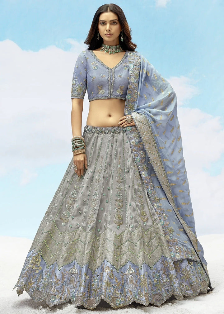 Patch & Cut Work Silk Embroidered Semi Stitched Lehenga Choli & Dupatta - qivii