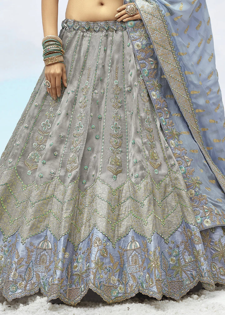 Patch & Cut Work Silk Embroidered Semi Stitched Lehenga Choli & Dupatta - qivii