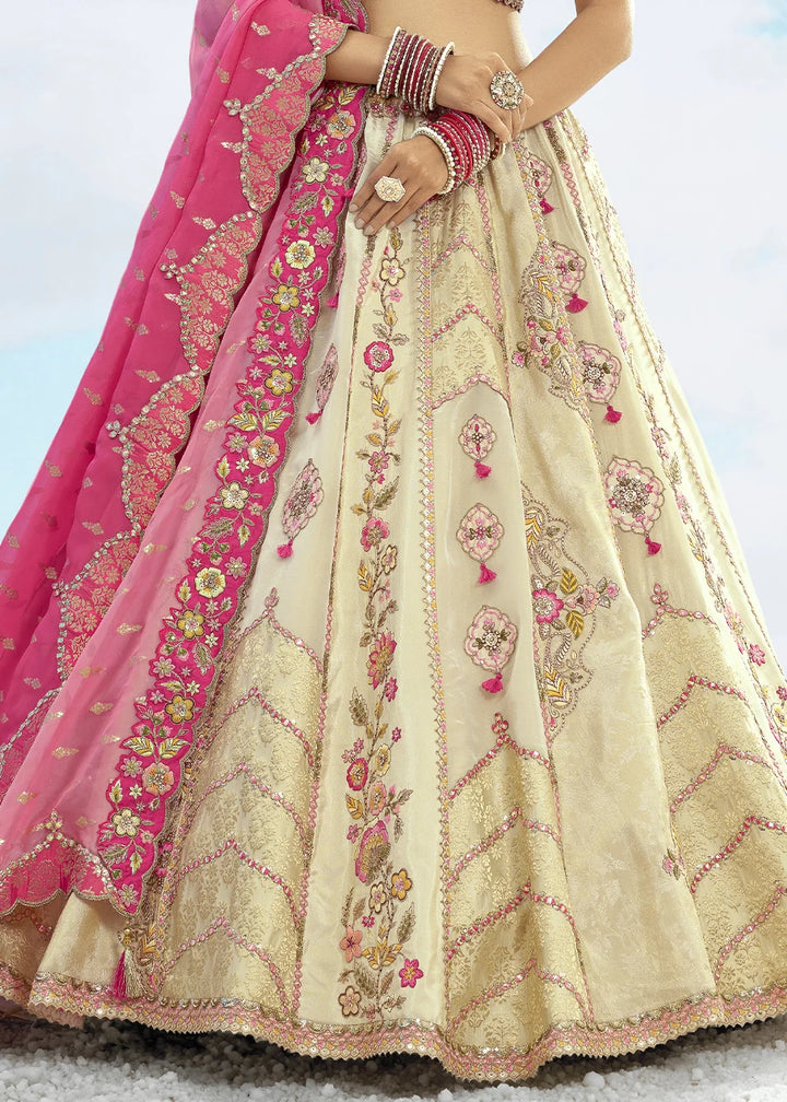 Patch & Cut Work Silk Embroidered Semi Stitched Lehenga Choli & Dupatta - qivii