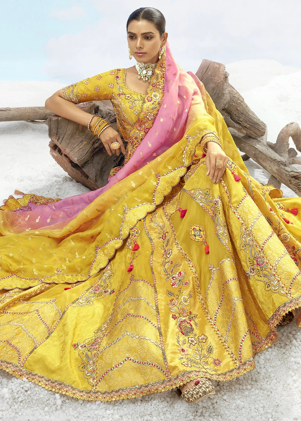 Patch & Cut Work Silk Embroidered Semi Stitched Lehenga Choli & Dupatta - qivii