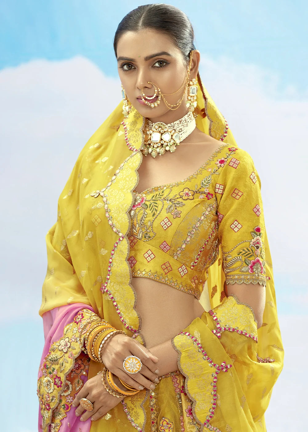 Patch & Cut Work Silk Embroidered Semi Stitched Lehenga Choli & Dupatta - qivii