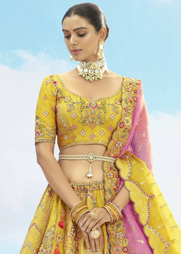 Patch & Cut Work Silk Embroidered Semi Stitched Lehenga Choli & Dupatta - qivii