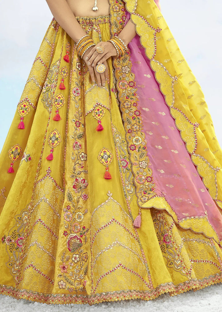 Patch & Cut Work Silk Embroidered Semi Stitched Lehenga Choli & Dupatta - qivii