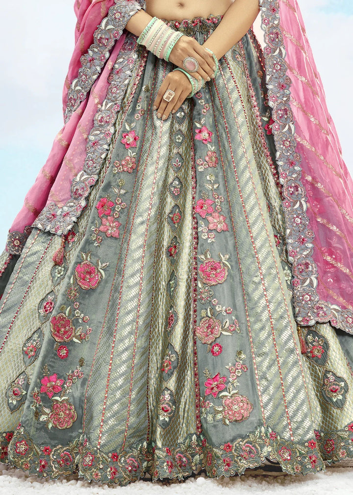 Patch & Cut Work Silk Embroidered Semi Stitched Lehenga Choli & Dupatta - qivii