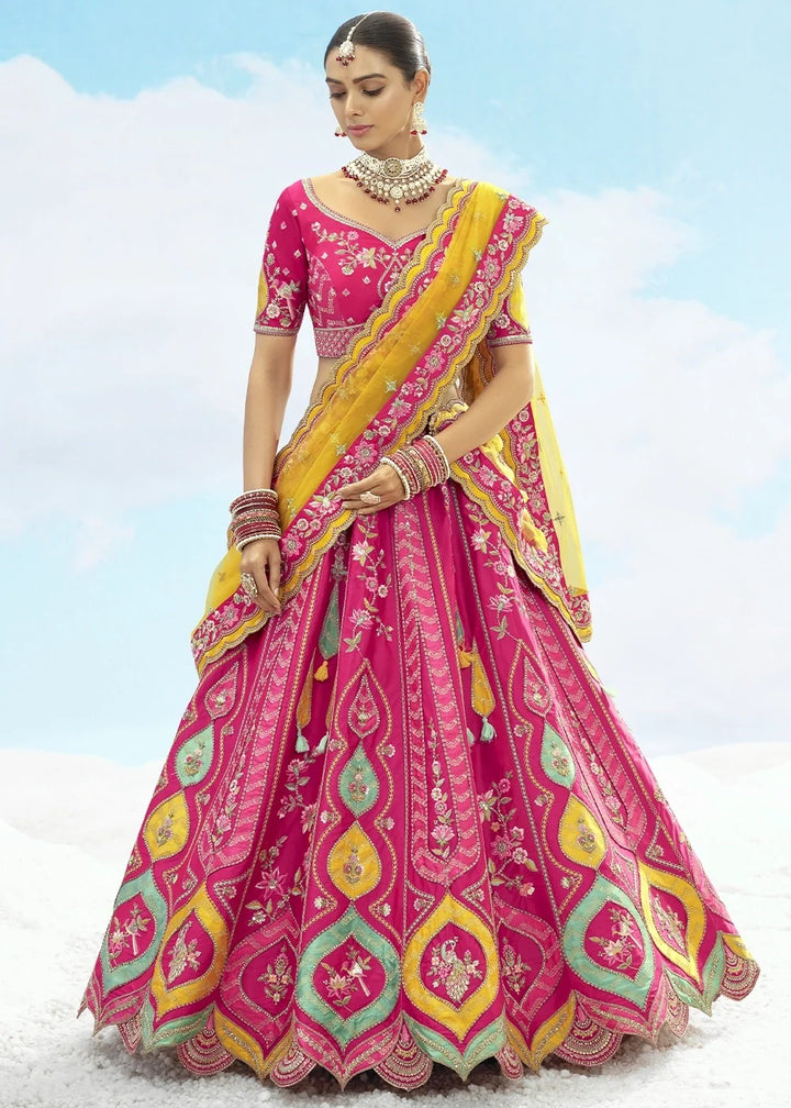 Patch & Cut Work Silk Embroidered Semi Stitched Lehenga Choli & Dupatta - qivii