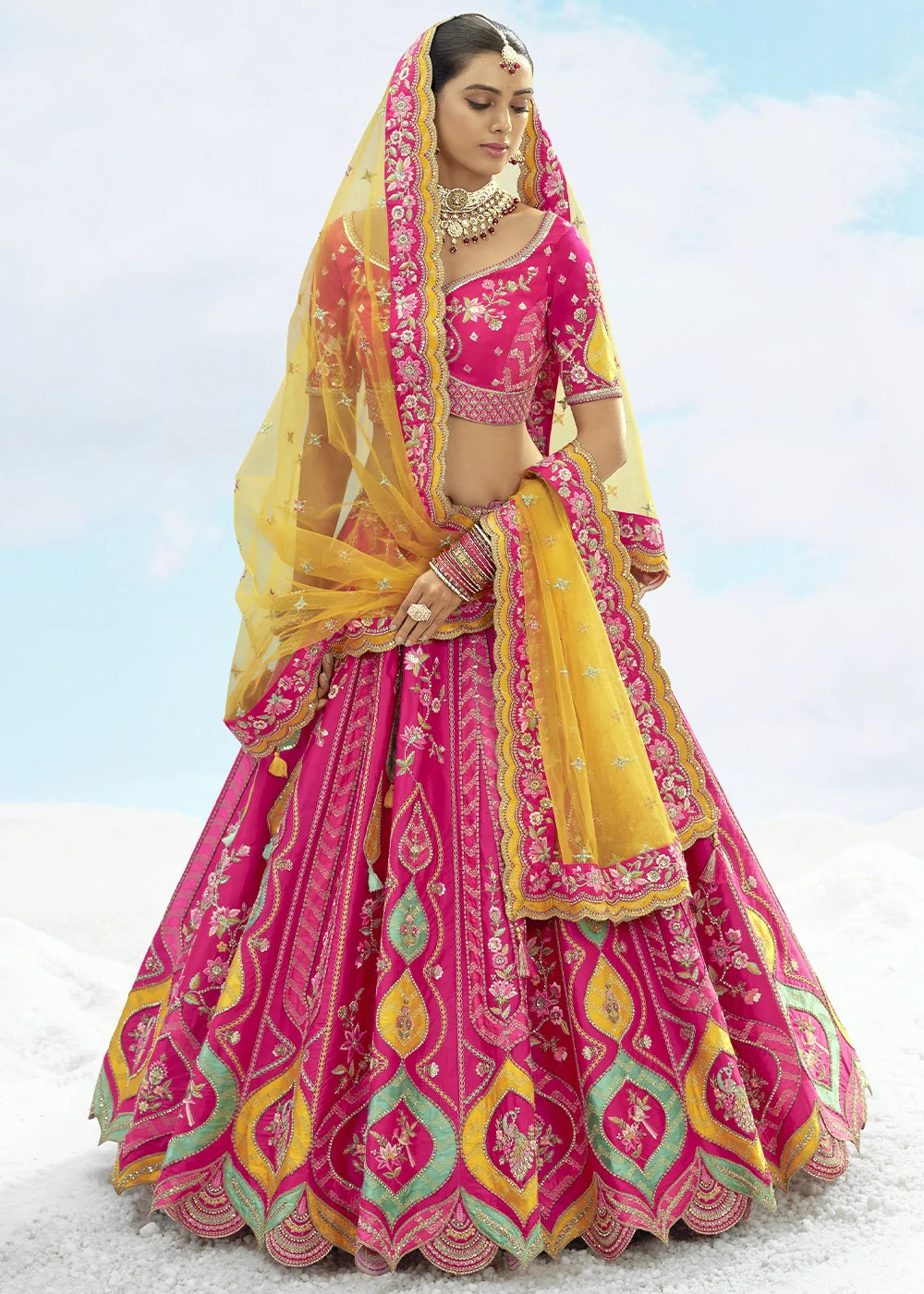 Patch & Cut Work Silk Embroidered Semi Stitched Lehenga Choli & Dupatta - qivii