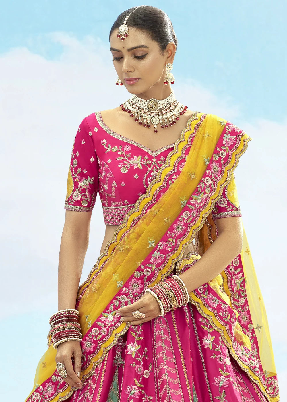 Patch & Cut Work Silk Embroidered Semi Stitched Lehenga Choli & Dupatta - qivii