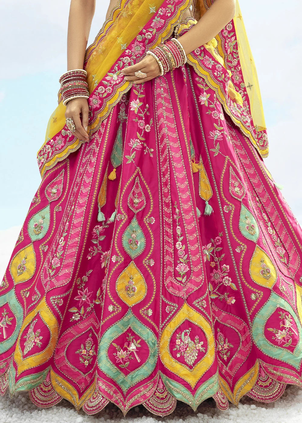 Patch & Cut Work Silk Embroidered Semi Stitched Lehenga Choli & Dupatta - qivii