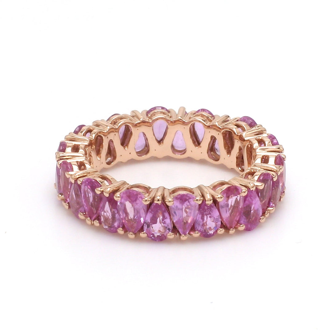 Pink Sapphire Pear Upside Down Eternity Band Ring - qivii
