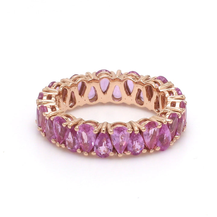 Pink Sapphire Pear Upside Down Eternity Band Ring - qivii