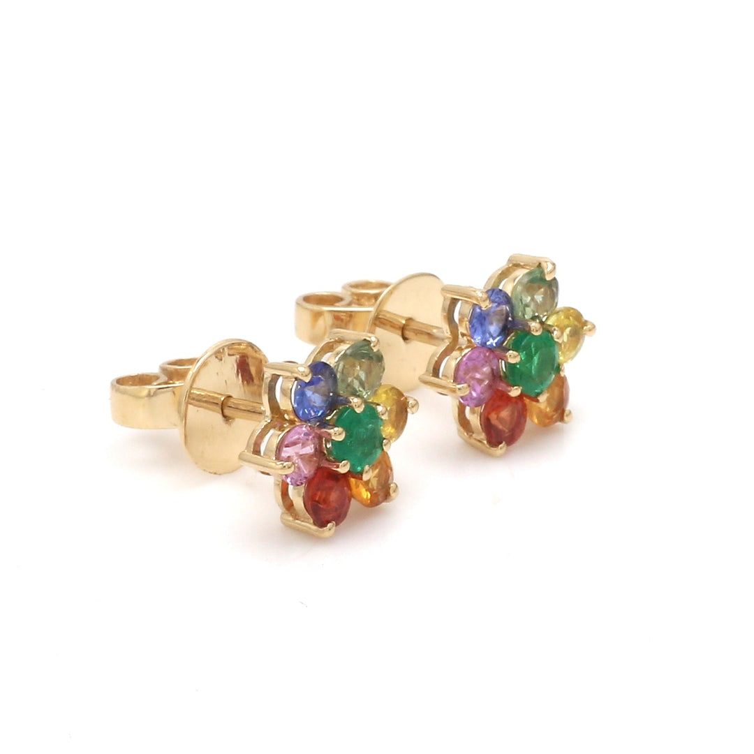 Rainbow Sapphire and Emerald Cluster Studs - qivii
