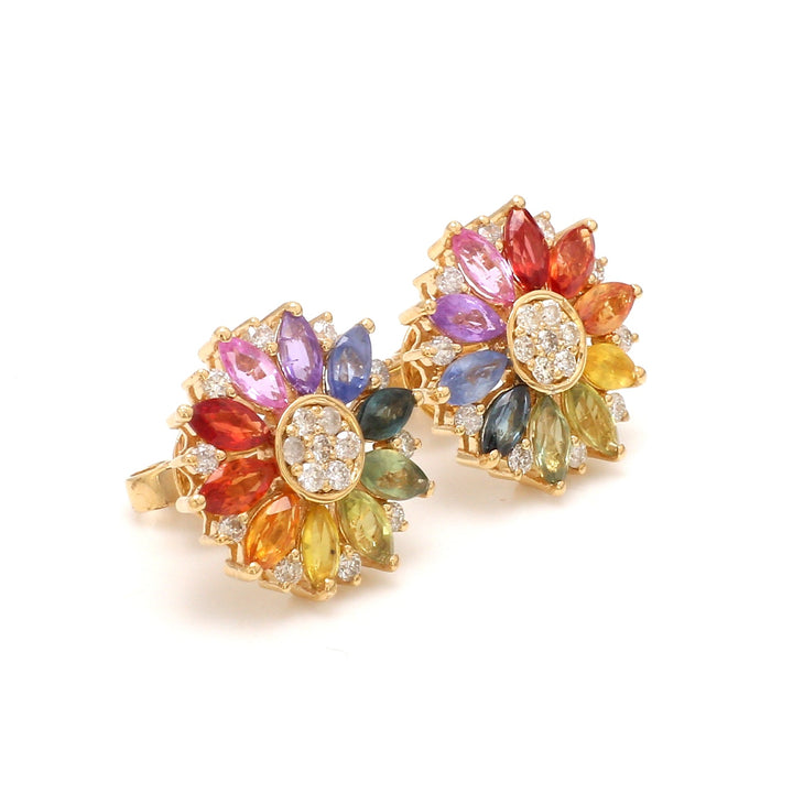 Rainbow Sapphire Marquise and Diamond Studs - qivii