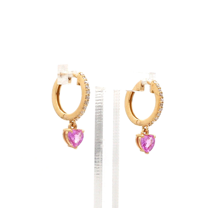 Pink Sapphire Heart Mini Huggie Earrings - qivii