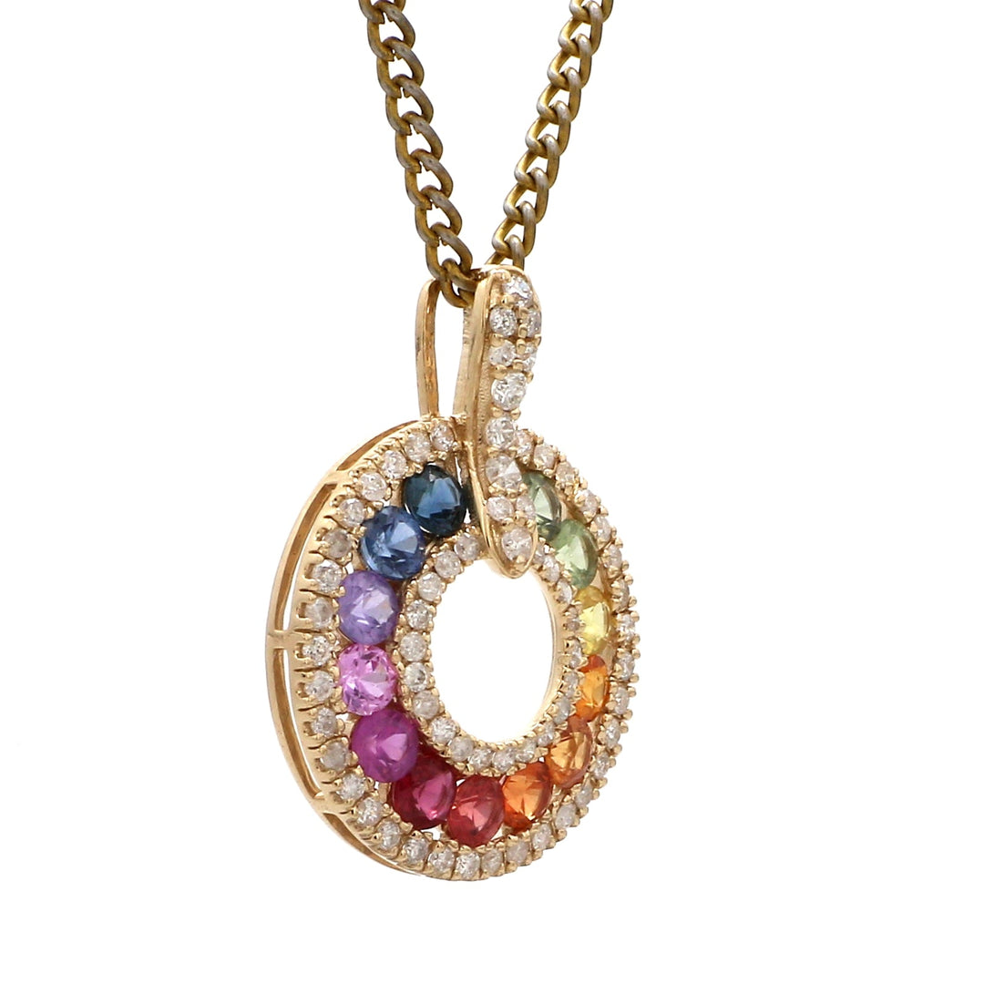 Rainbow Sapphire Round Disc Pendant - qivii
