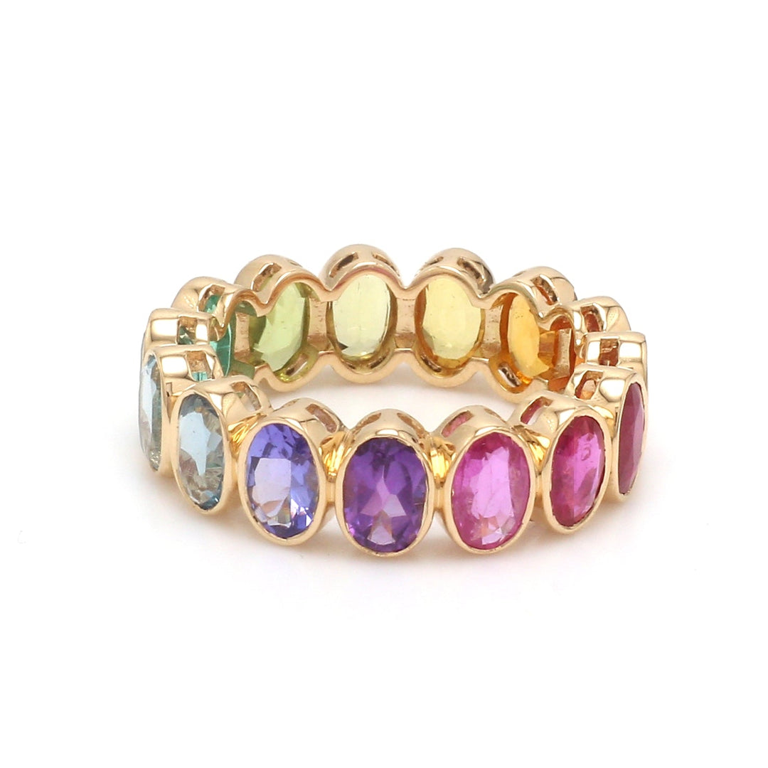 Rainbow Gemstone Bezel Set Oval ring - qivii