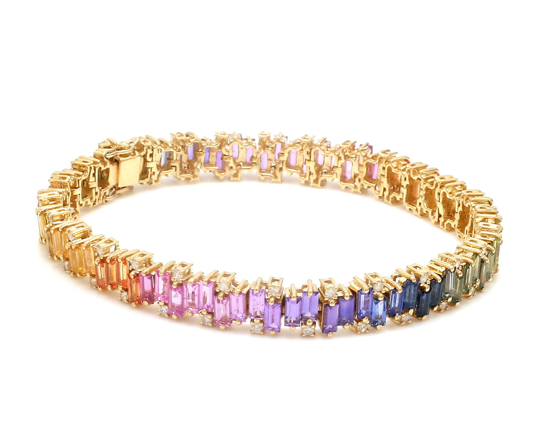 Rainbow Sapphire Baguette Zig Zag Bracelet - qivii