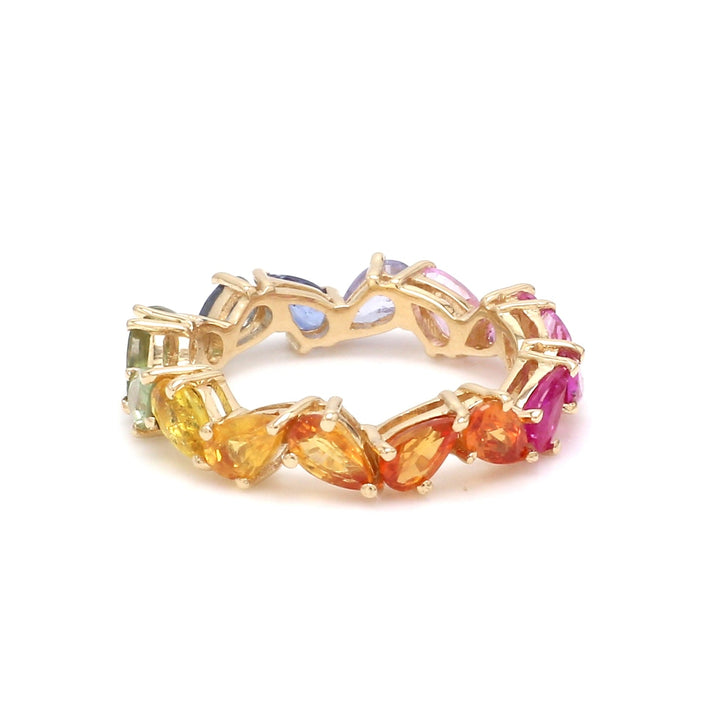 Rainbow Sapphire Pear Zig Zag Ring - qivii