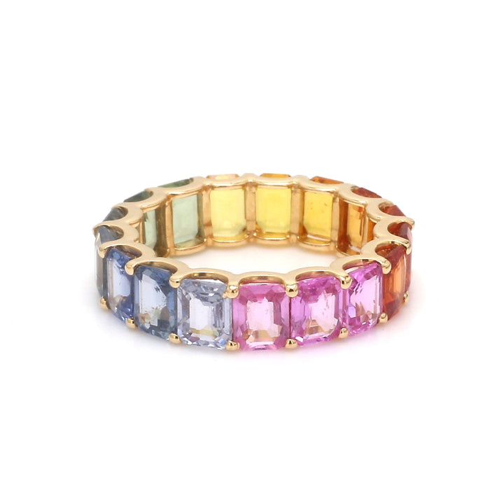 Rainbow Sapphire U Shape Prong Ring - qivii