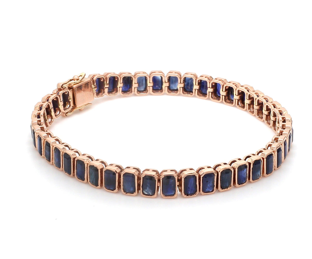 Blue Sapphire Emerald Cut Bezel Set Tennis Bracelet - qivii