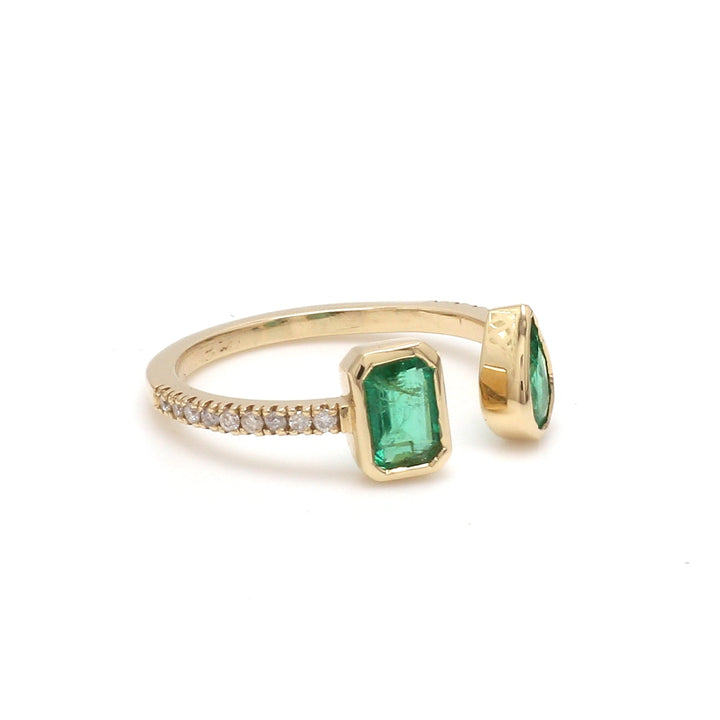 Emerald Octogen Pear Bezel Set Open Ring - qivii