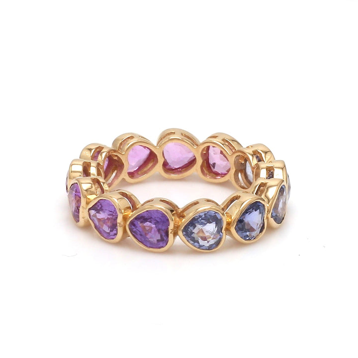 Blue Pink Purple Sapphire Heart Cut Ombre Eternity Band Ring - qivii