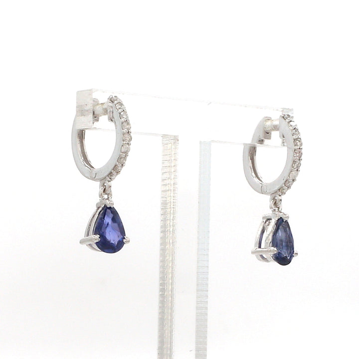 Blue Sapphire Pear Mini Huggies Earrings - qivii