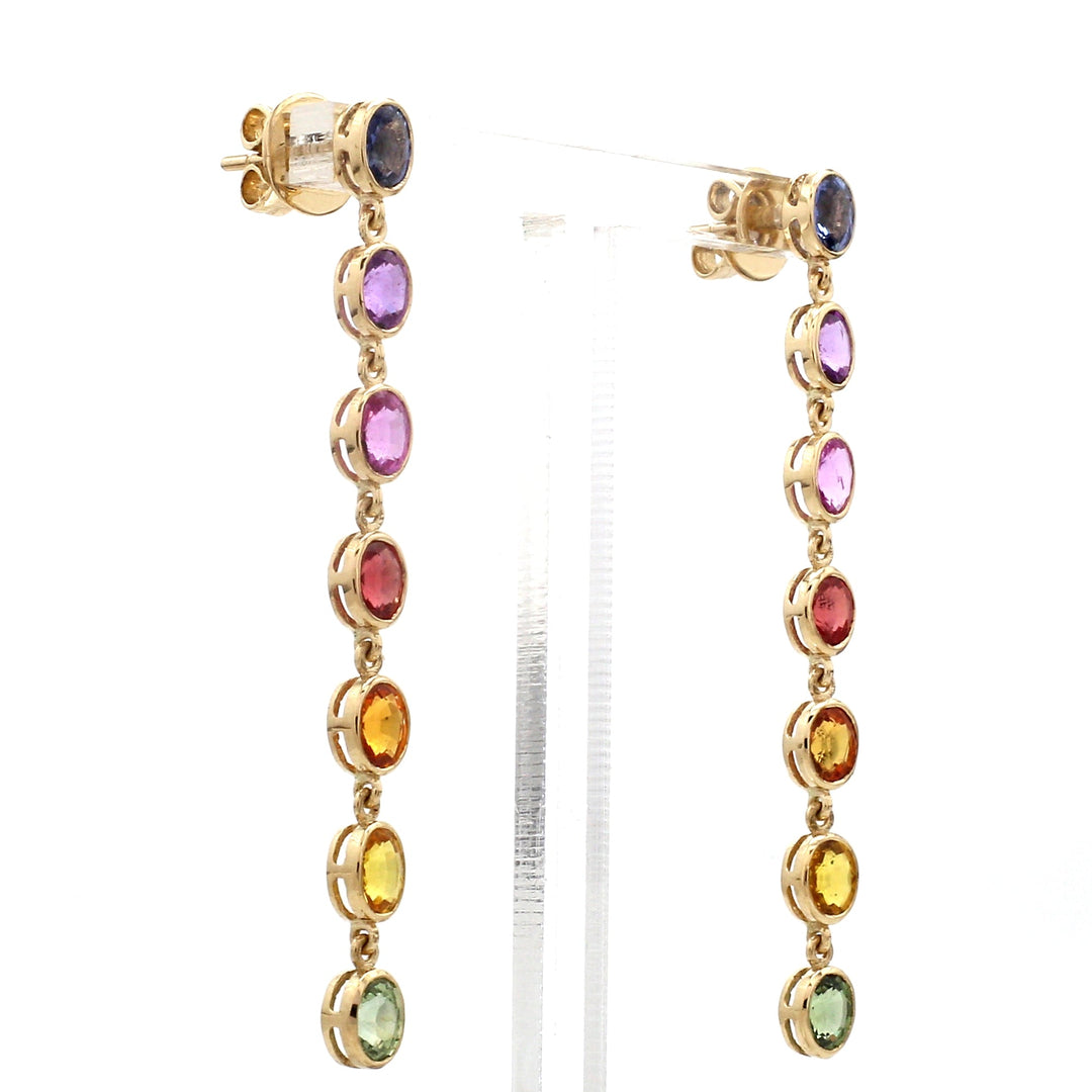 Rainbow Sapphire Bezel Set Oval Link Earrings - qivii