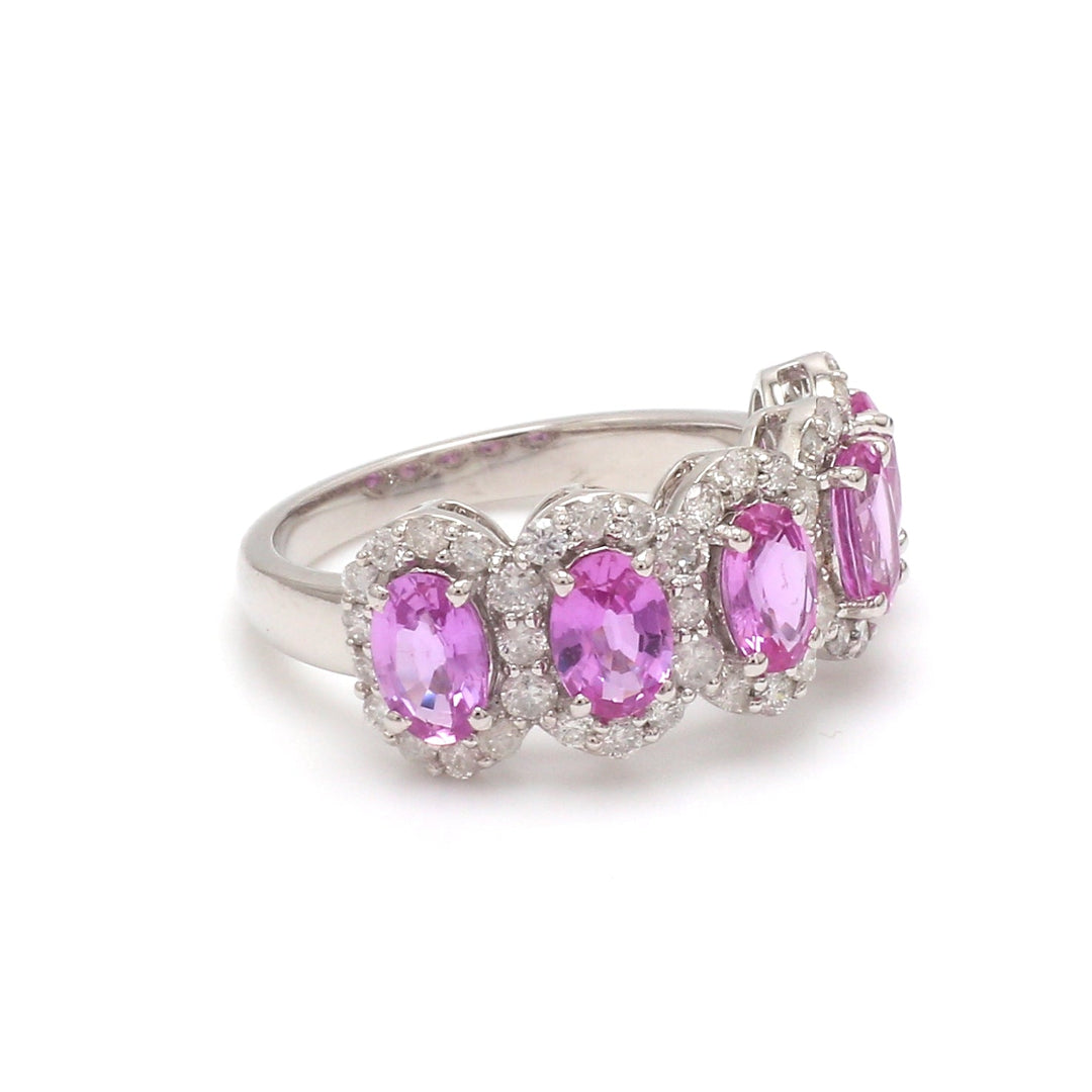 Pink Sapphire Oval Diamond Five Stone Ring - qivii