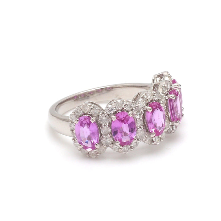 Pink Sapphire Oval Diamond Five Stone Ring - qivii