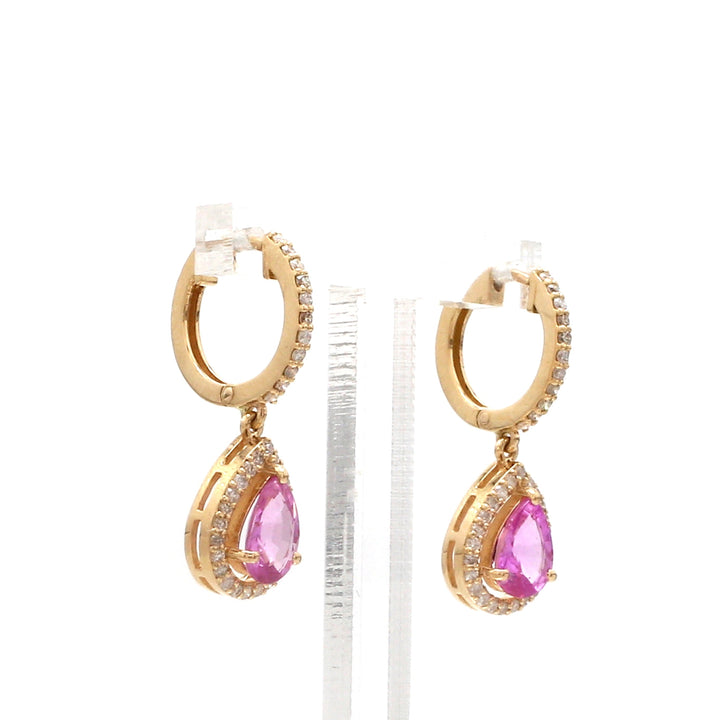 Pink sapphire Pear Diamond Mini Earrings - qivii