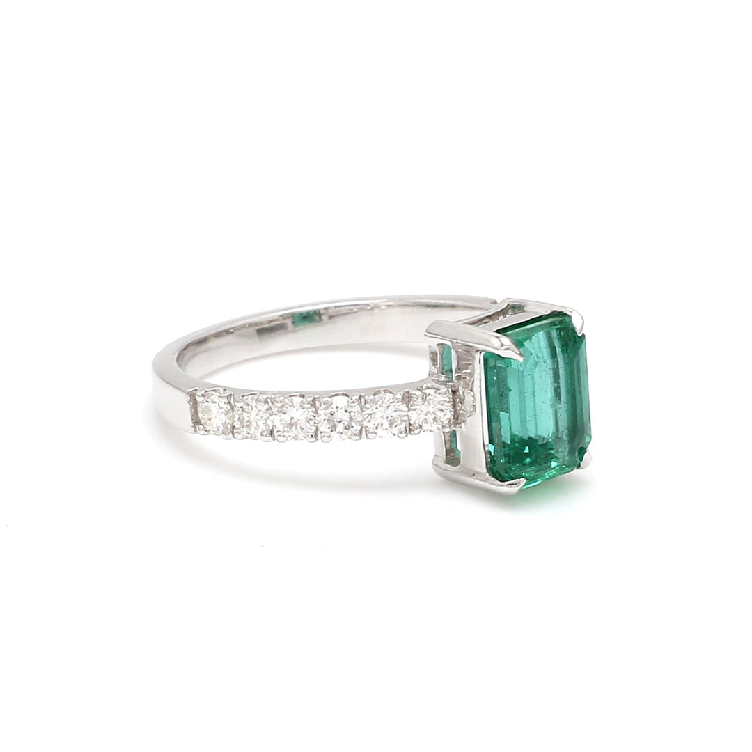 Emerald Octagon Diamond Solitaire Ring - qivii