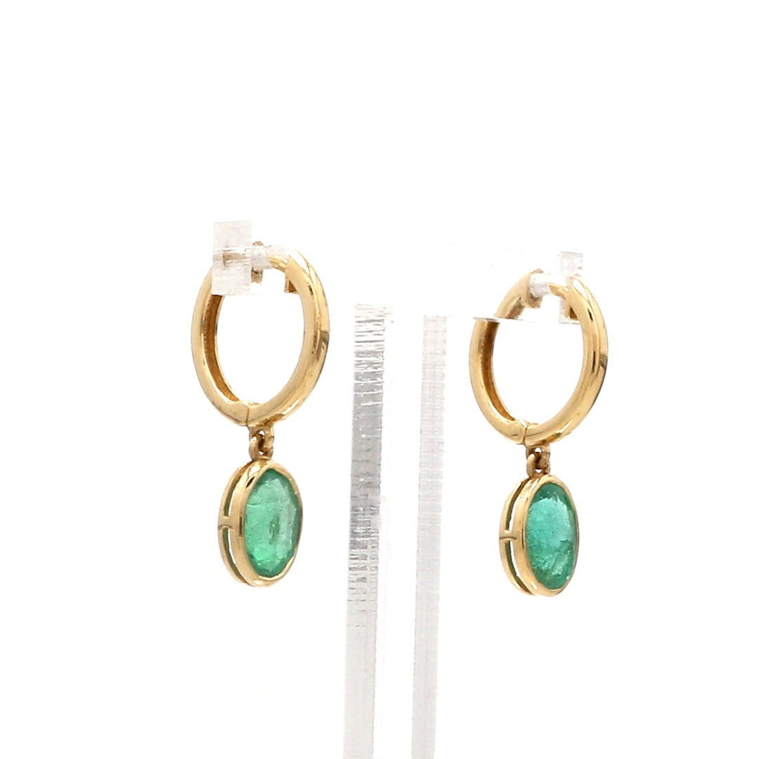 Emerald Oval Bezel Set Mini Earrings - qivii