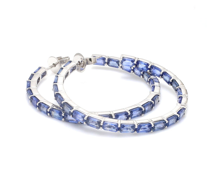 Blue Sapphire Emerald Cut Hoops - qivii