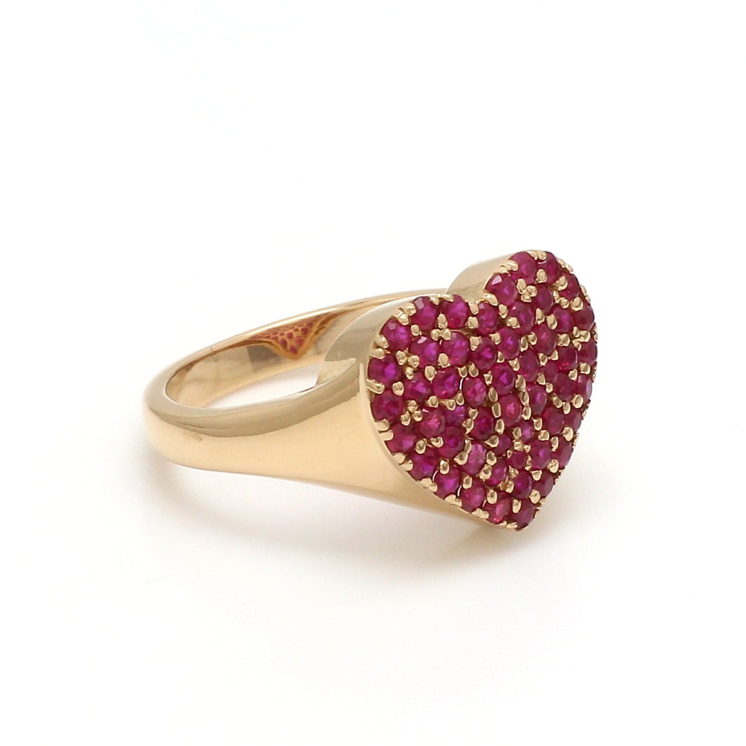 Ruby Round Cut Heart Shape Signet Ring Gold - qivii