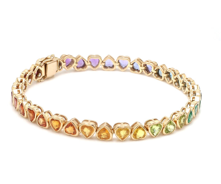 Rainbow Gemstone Heart Bezel Set Bracelet - qivii