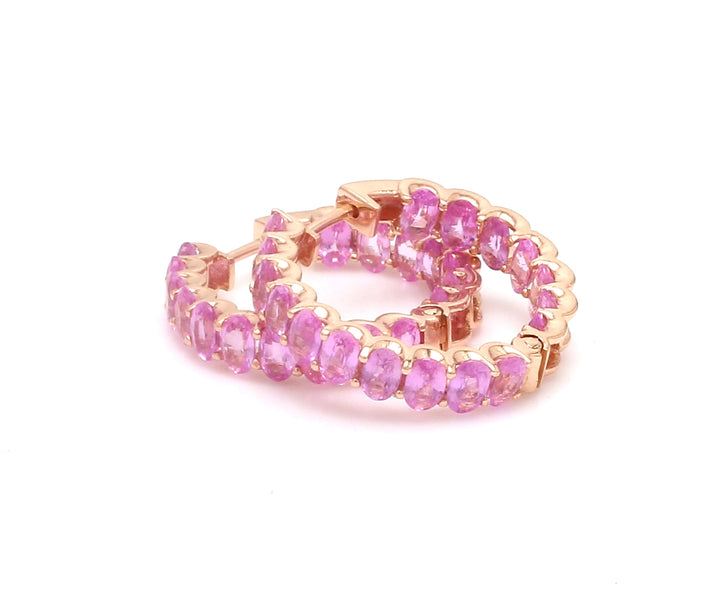 Pink Sapphire Oval Mini Hoops - qivii