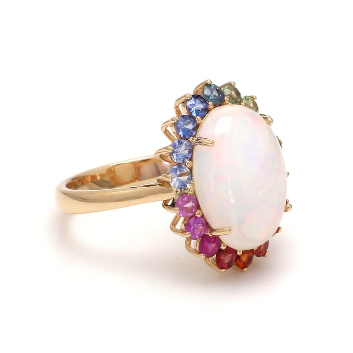 Opal and Rainbow Sapphire Halo Ring - qivii