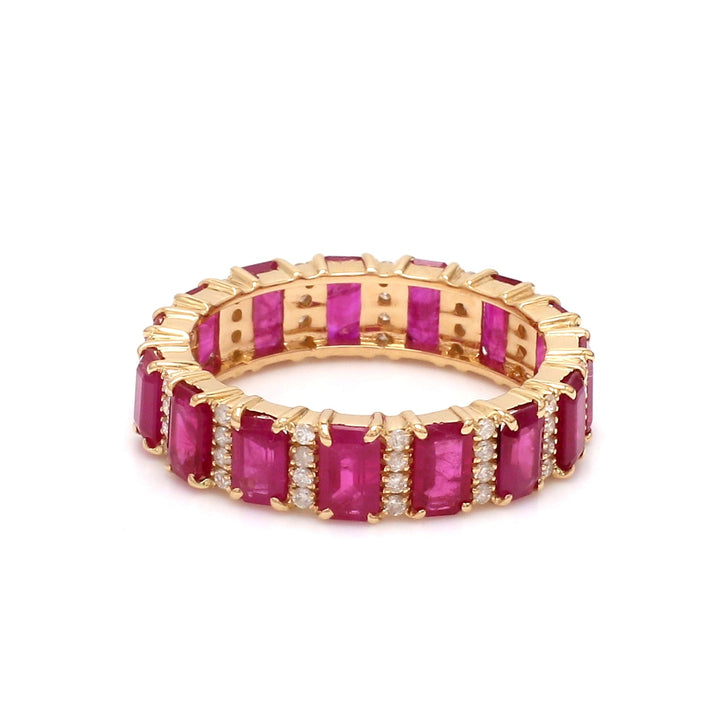 Real Ruby Diamond Emerald Cut Eternity Band Ring - qivii