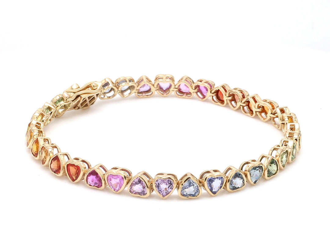 Rainbow Sapphire Heart Bezel Set Bracelet - qivii