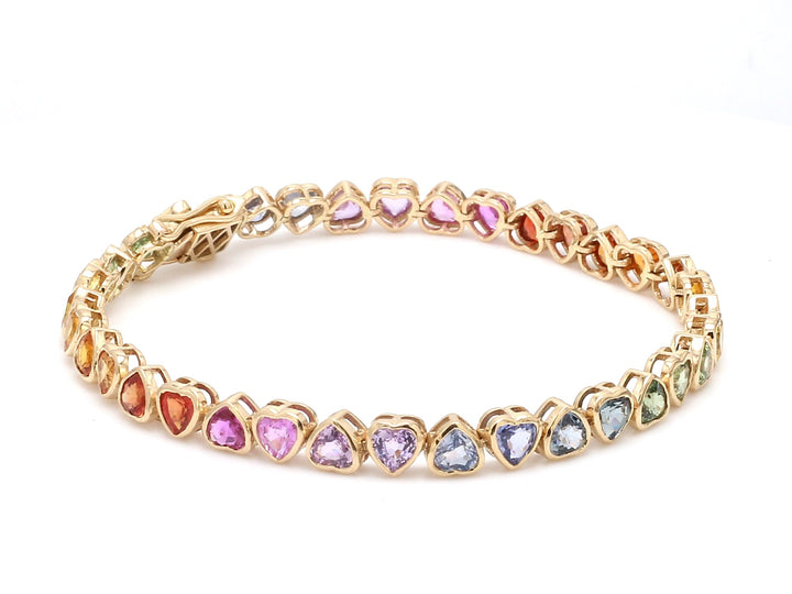 Rainbow Sapphire Heart Bezel Set Bracelet - qivii