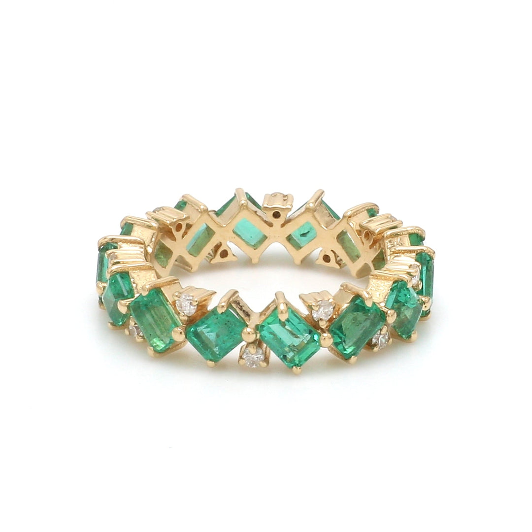 Emerald and Diamond Octagon Diagonal Ring - qivii