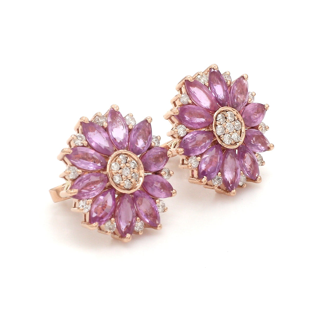 Pink Sapphire Marquise Flower Studs - qivii