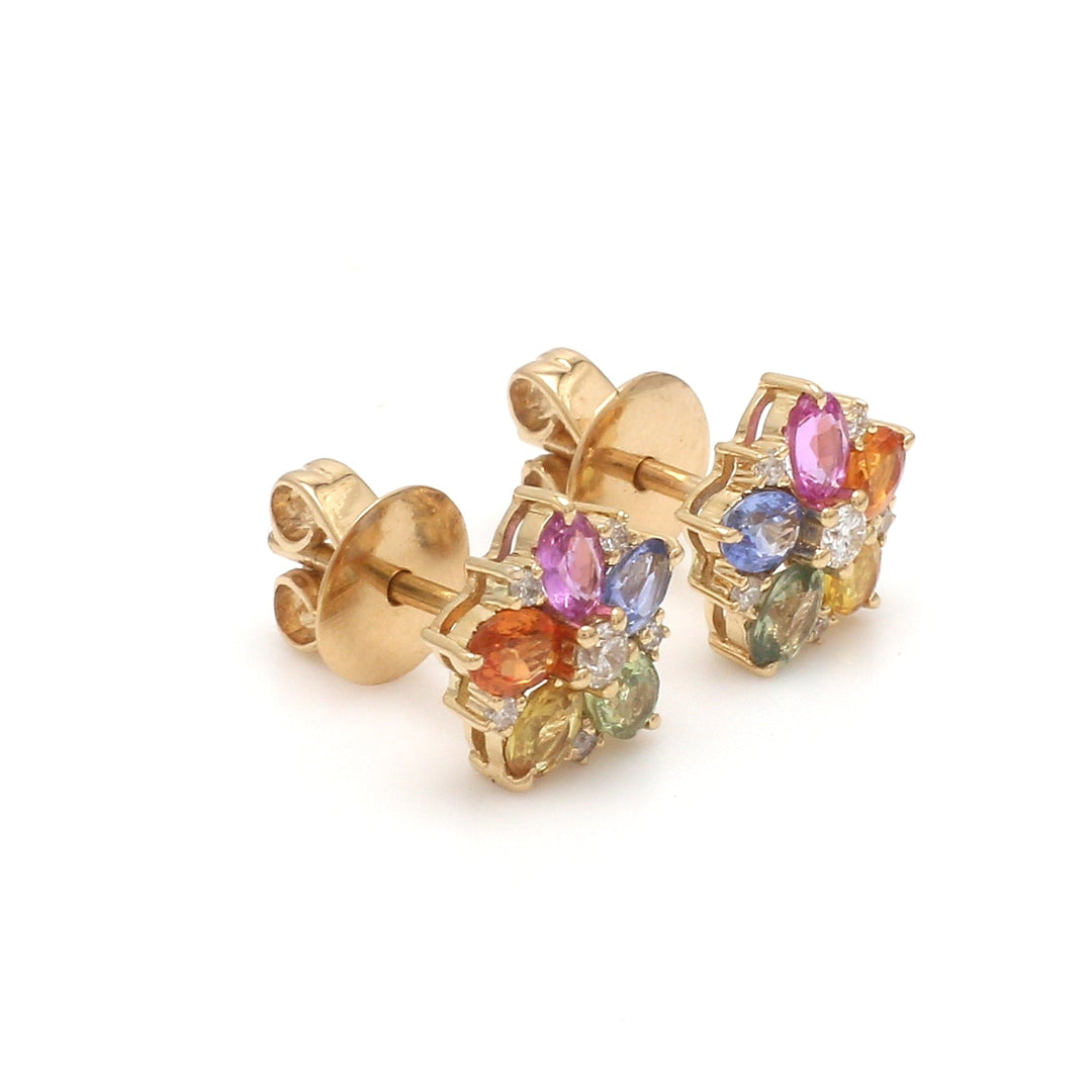 Rainbow Sapphire Oval Diamond Floral Studs - qivii