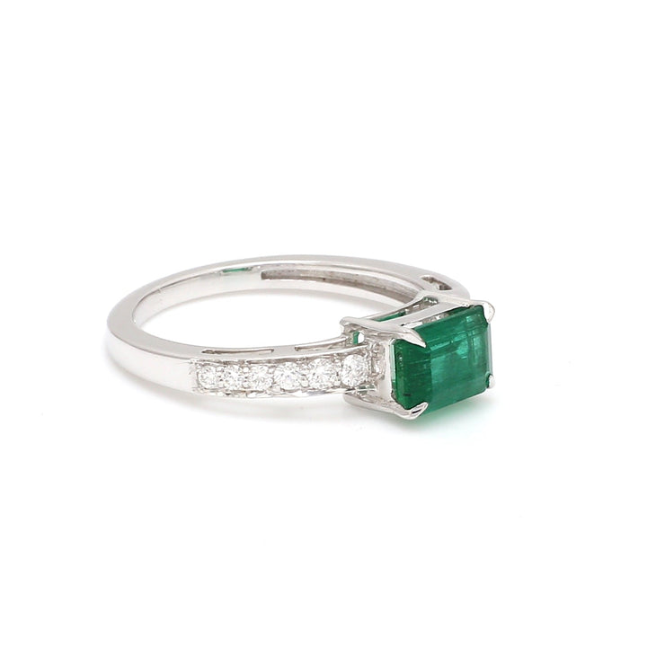 Emerald Diamond Octagon Prong Set East West Ring - qivii