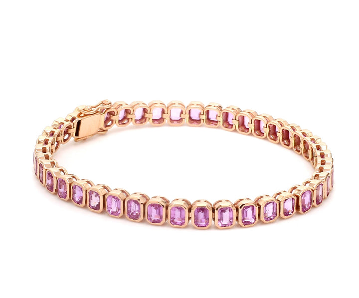 Pink Sapphire Emerald Cut Bezel Set Bracelet - qivii