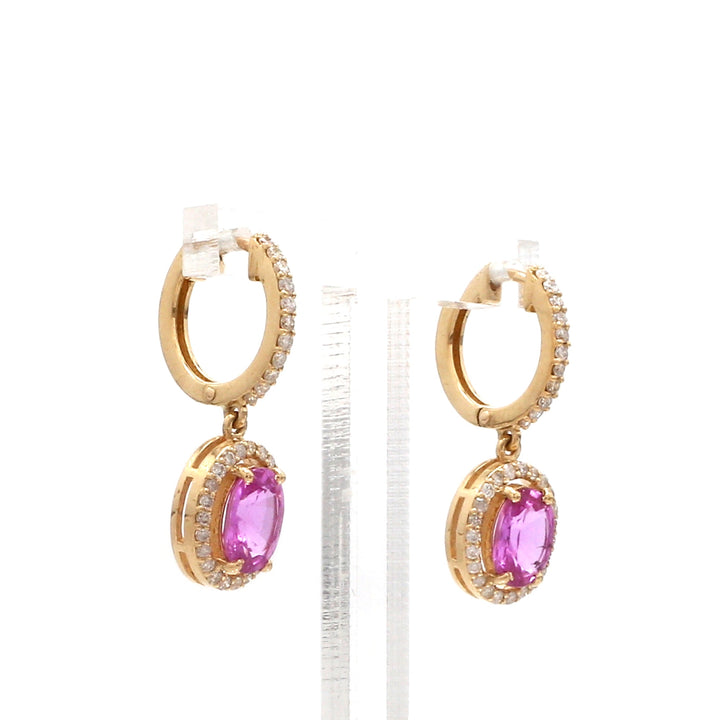 Pink Sapphire Oval Diamond Halo Drop Earrings - qivii