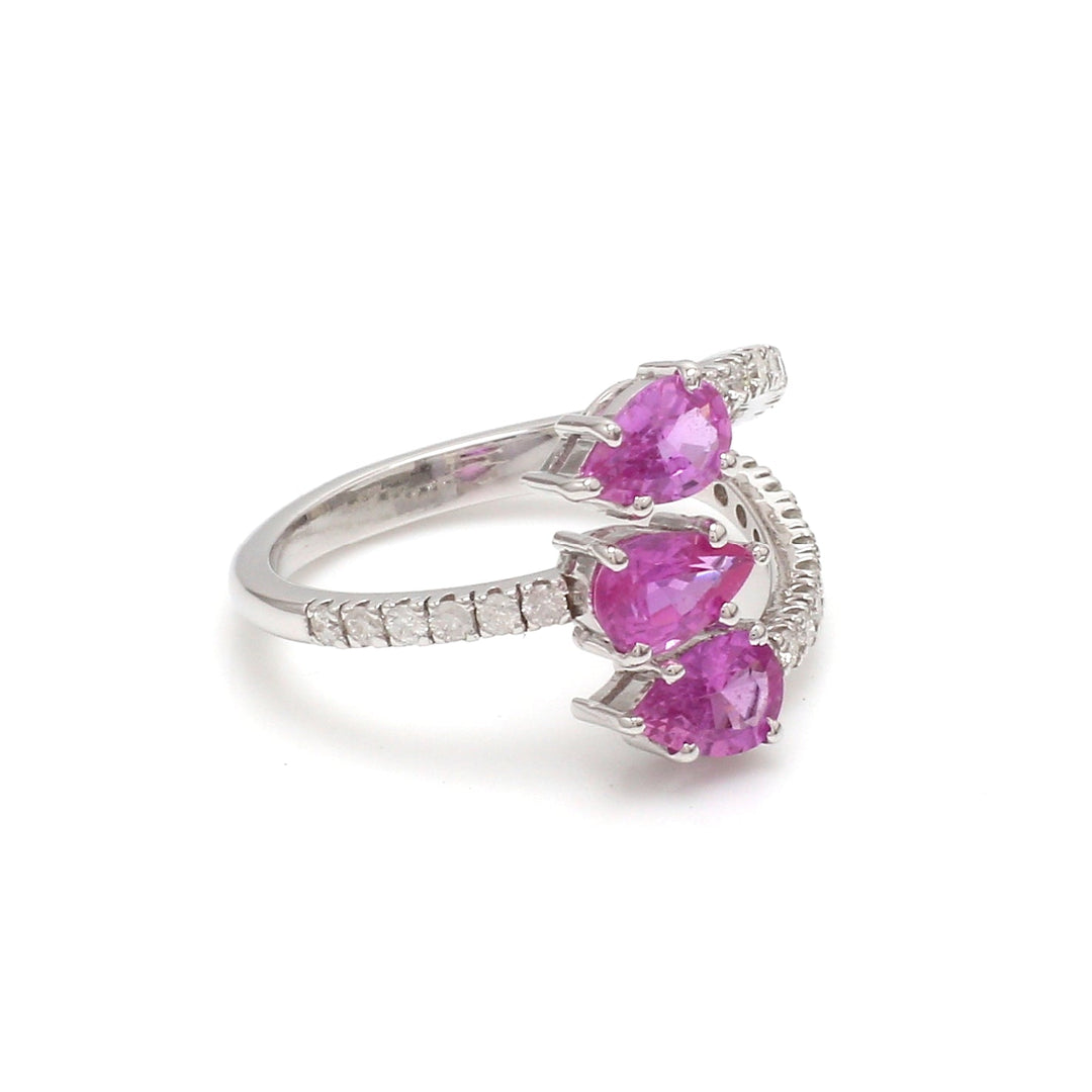 Pink Sapphire Diamond Three Pear Ring - qivii